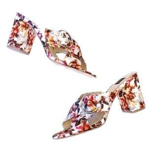 WHBM Silvy Floral Satin Block Heeled Sandals 10